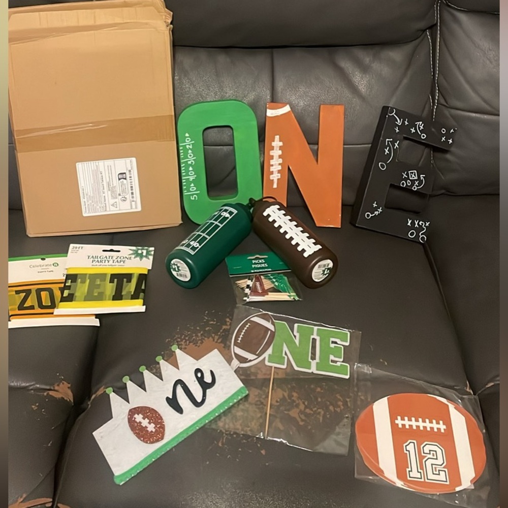 “First Year Down” Football first birthday party bundle
